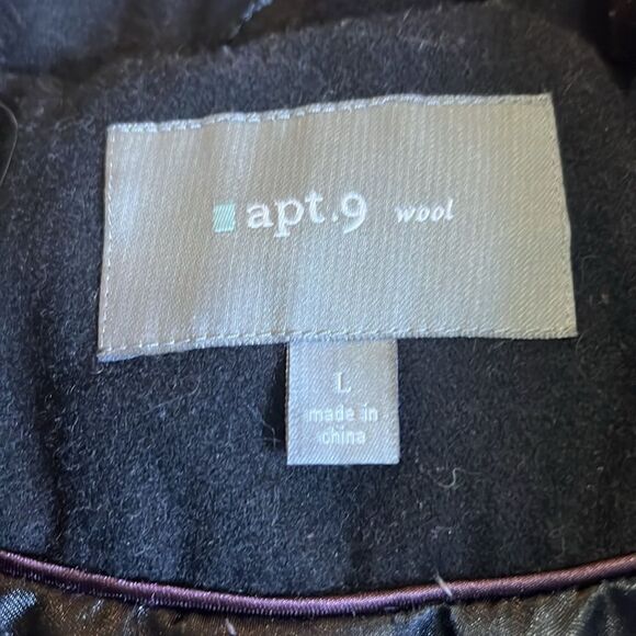 Apt. 9 Wool Black Peacoat Size Large Winter Coat Trench Button Fitted Collared - Picture 4 of 8